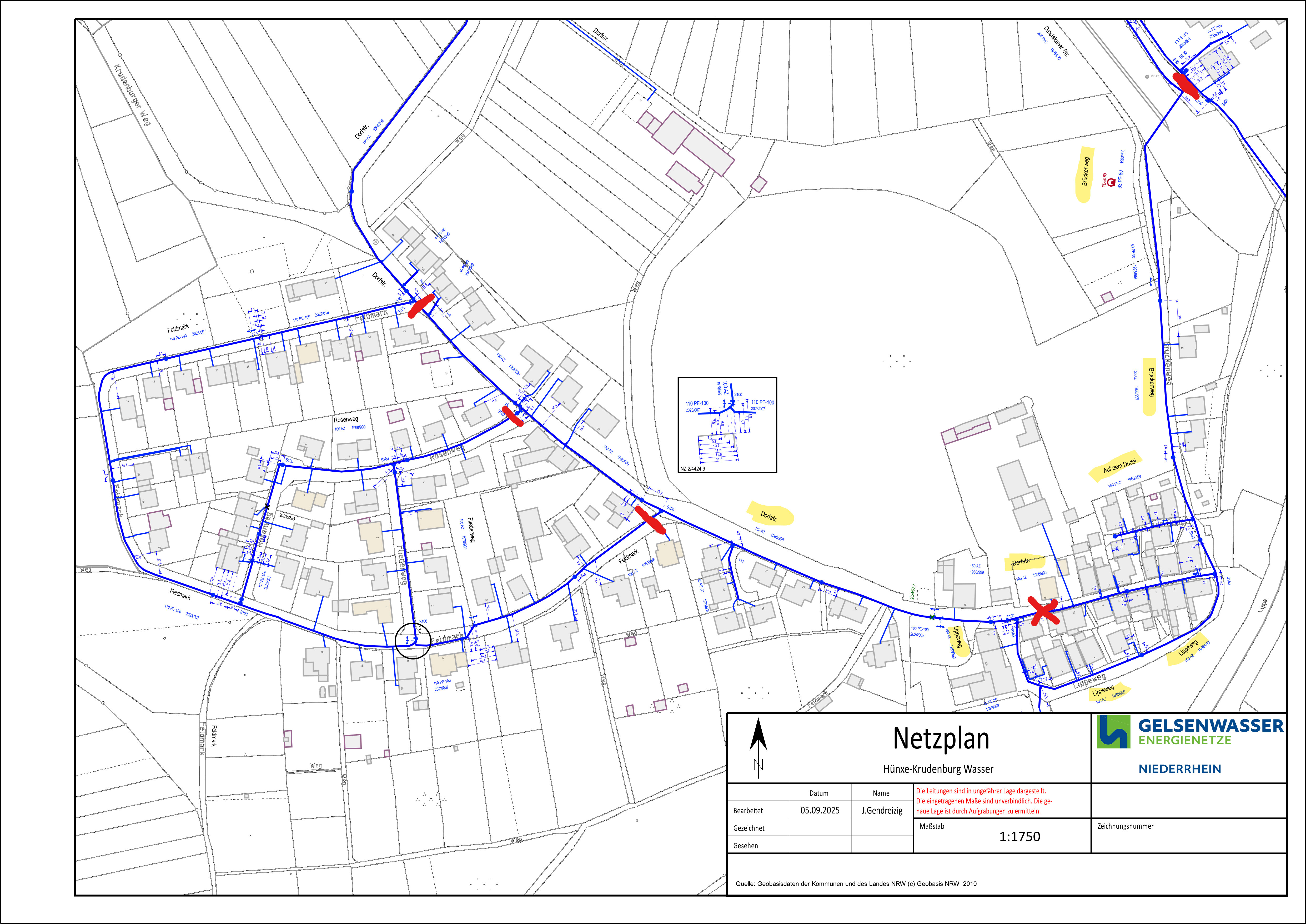 Netzplan Hünxe Krudenburg Dorfstraße Presse